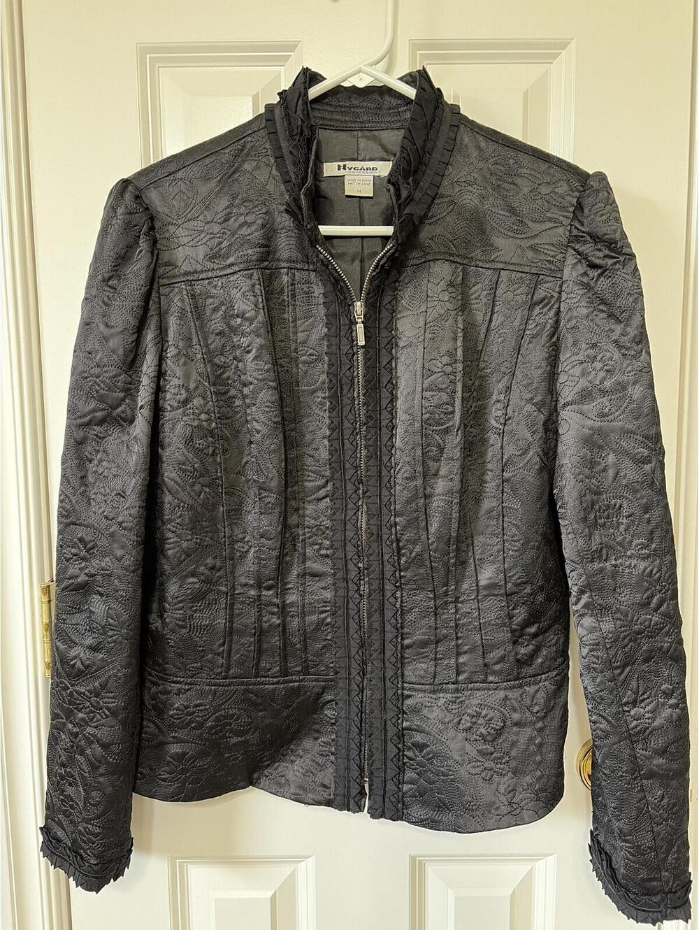 Whimsigoth Romantic Black Brocade Zip Jacket, size 14